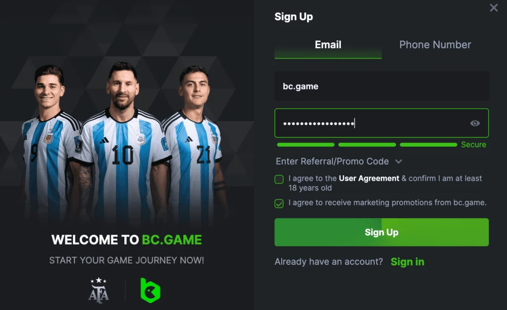 BC Game sign up