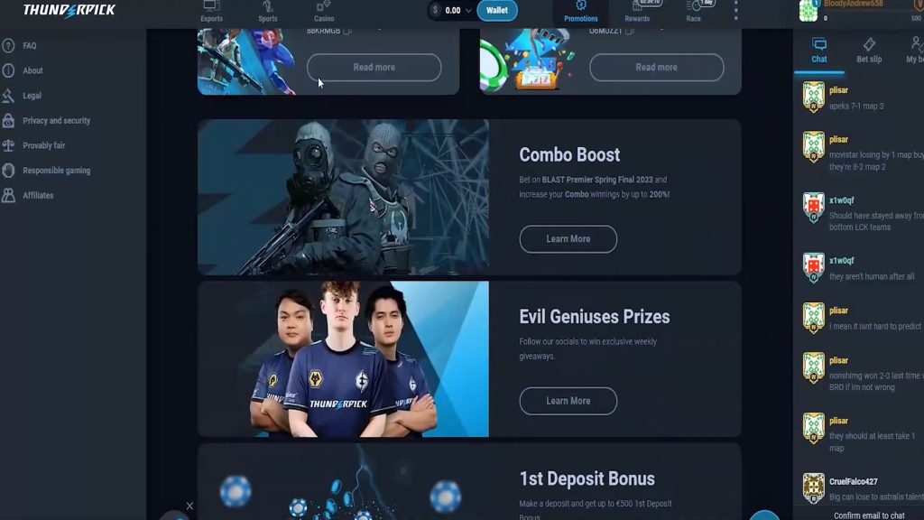 Thunderpick esports interface