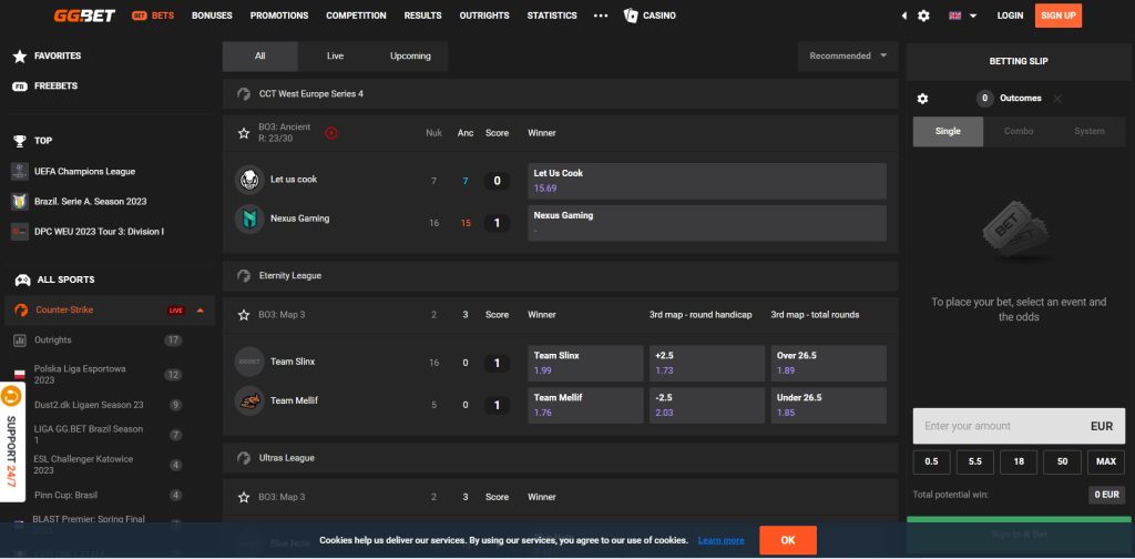 GGBet esports interface